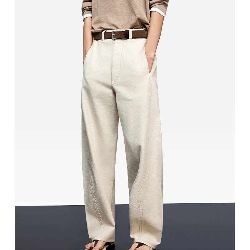【鄂*定单】白色水洗直筒牛仔裤女2025年秋新品柔软亚麻休闲百搭