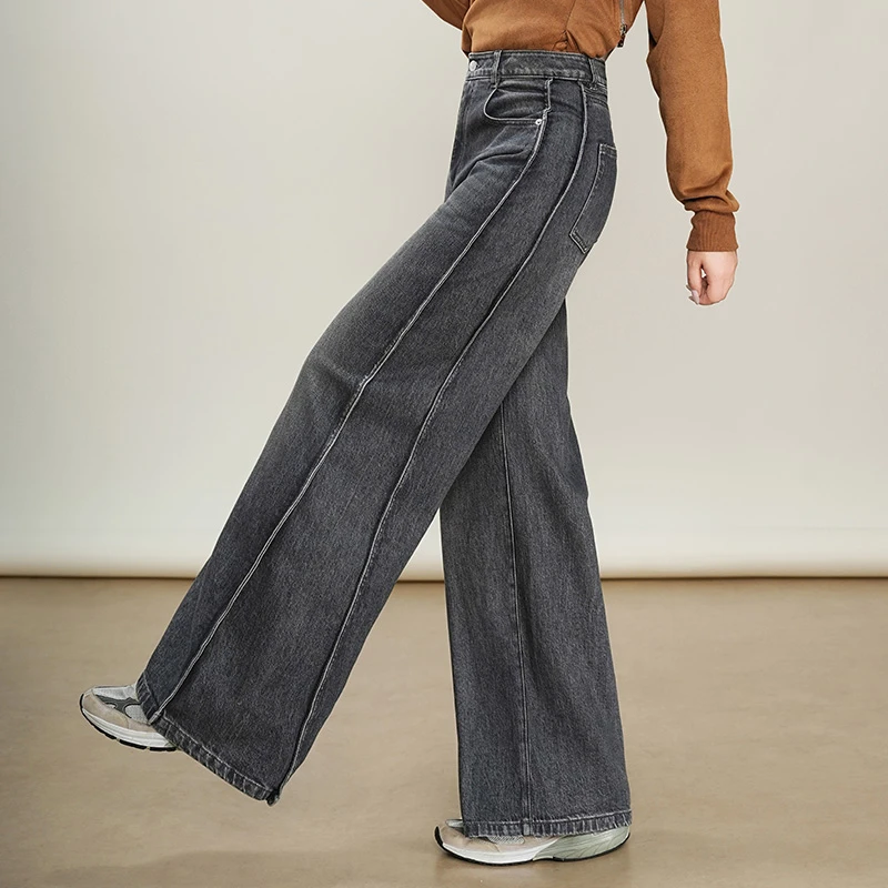 2025新款秋冬女高腰牛仔裤宽松显瘦大码阔腿裤九分裤休闲风长裤