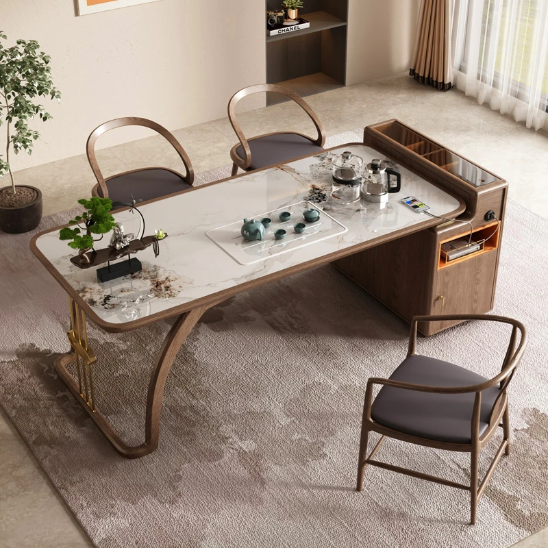 甄荣实木白蜡木茶桌新中式喝茶办公白蜡木现代禅意岩板功夫泡茶台