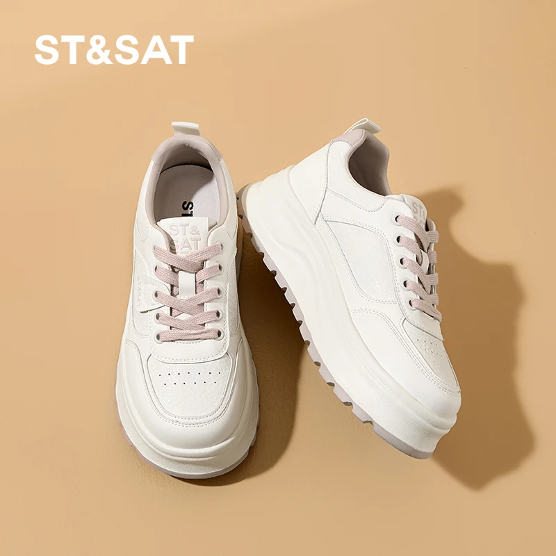 星期六增高松糕底休闲鞋春季新款舒适百搭厚底小白鞋复古板鞋女款