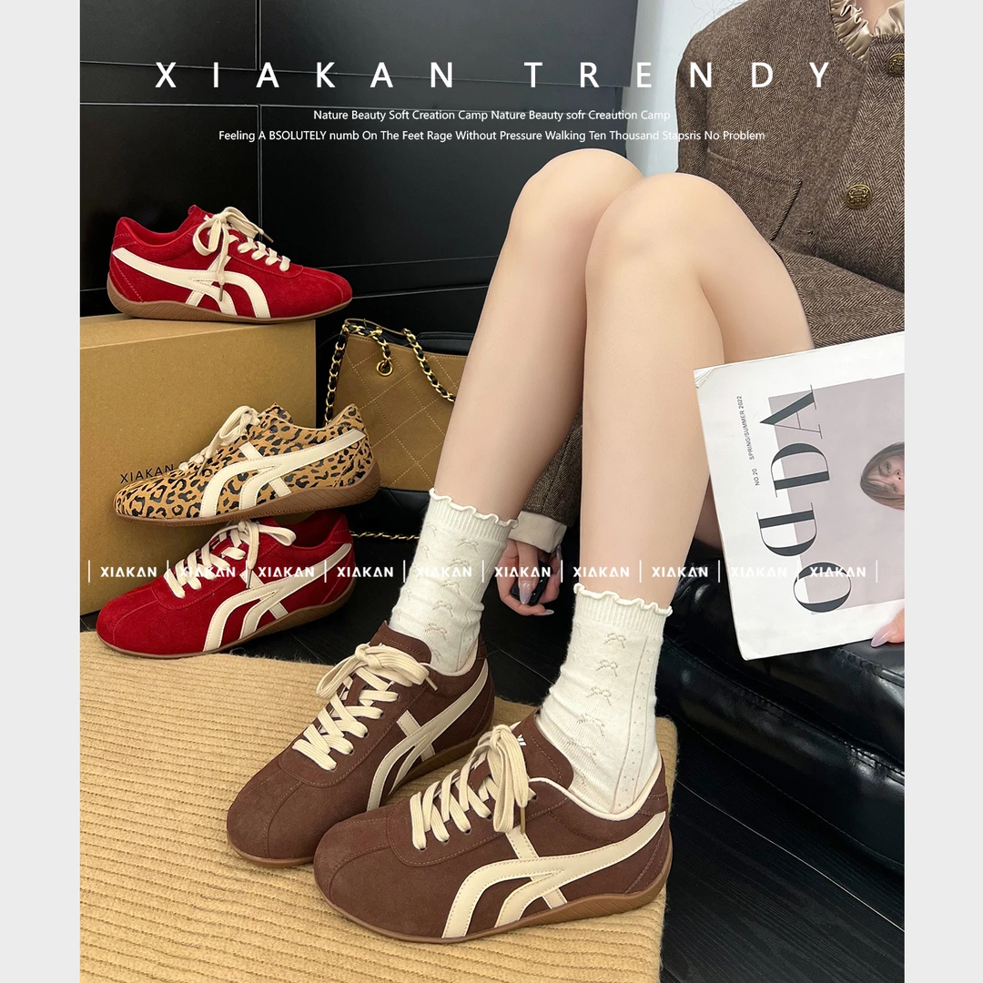「珍姐」夏侃XIAKAN内增高4cm时尚休闲豹纹德训鞋女复古百搭运动鞋
