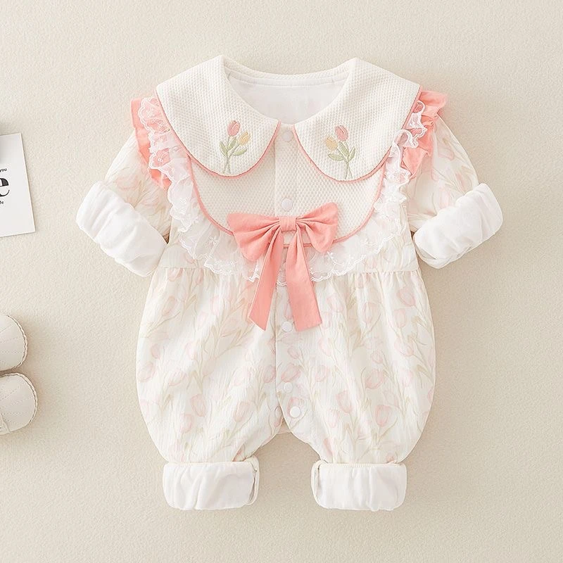 婴儿连体衣春秋季新款超萌公主哈衣新生儿可爱满月外出服洋气爬服