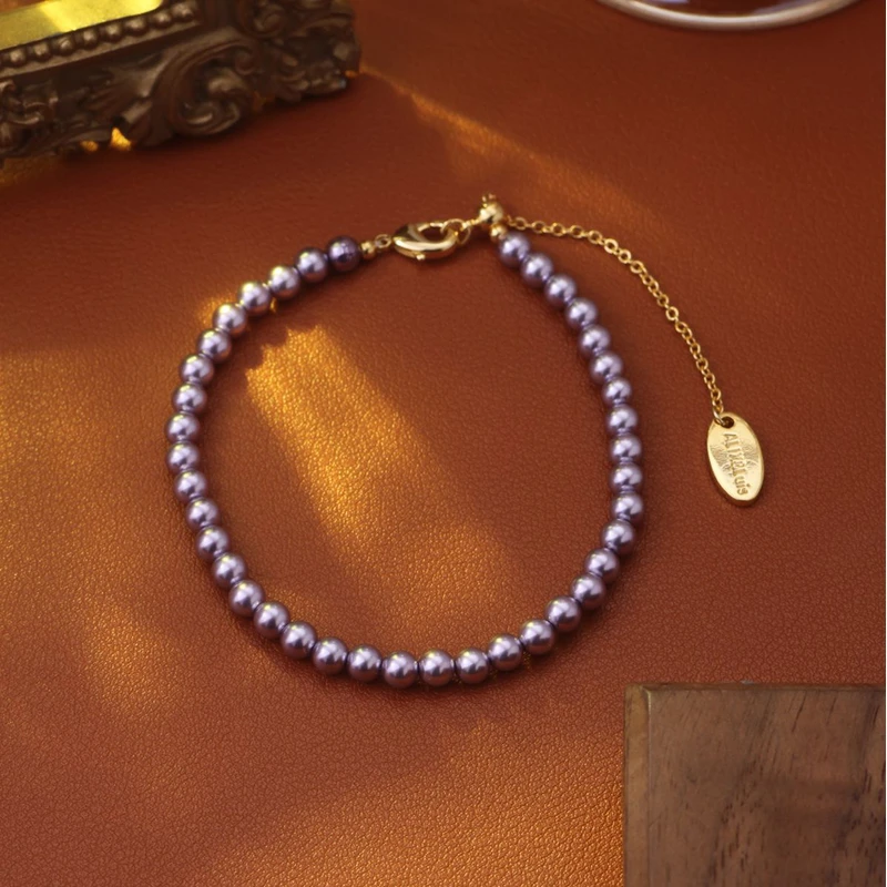 铜合金仿珍珠吊坠 法式优雅百搭贝珠手链女轻奢小众气质锁骨链