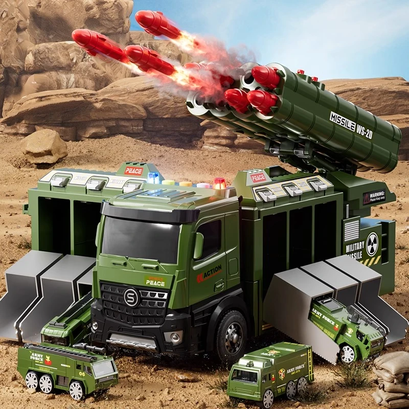 变形轨道军事合金工程车3-6岁可发射炮弹玩具车暑假礼物男孩生日