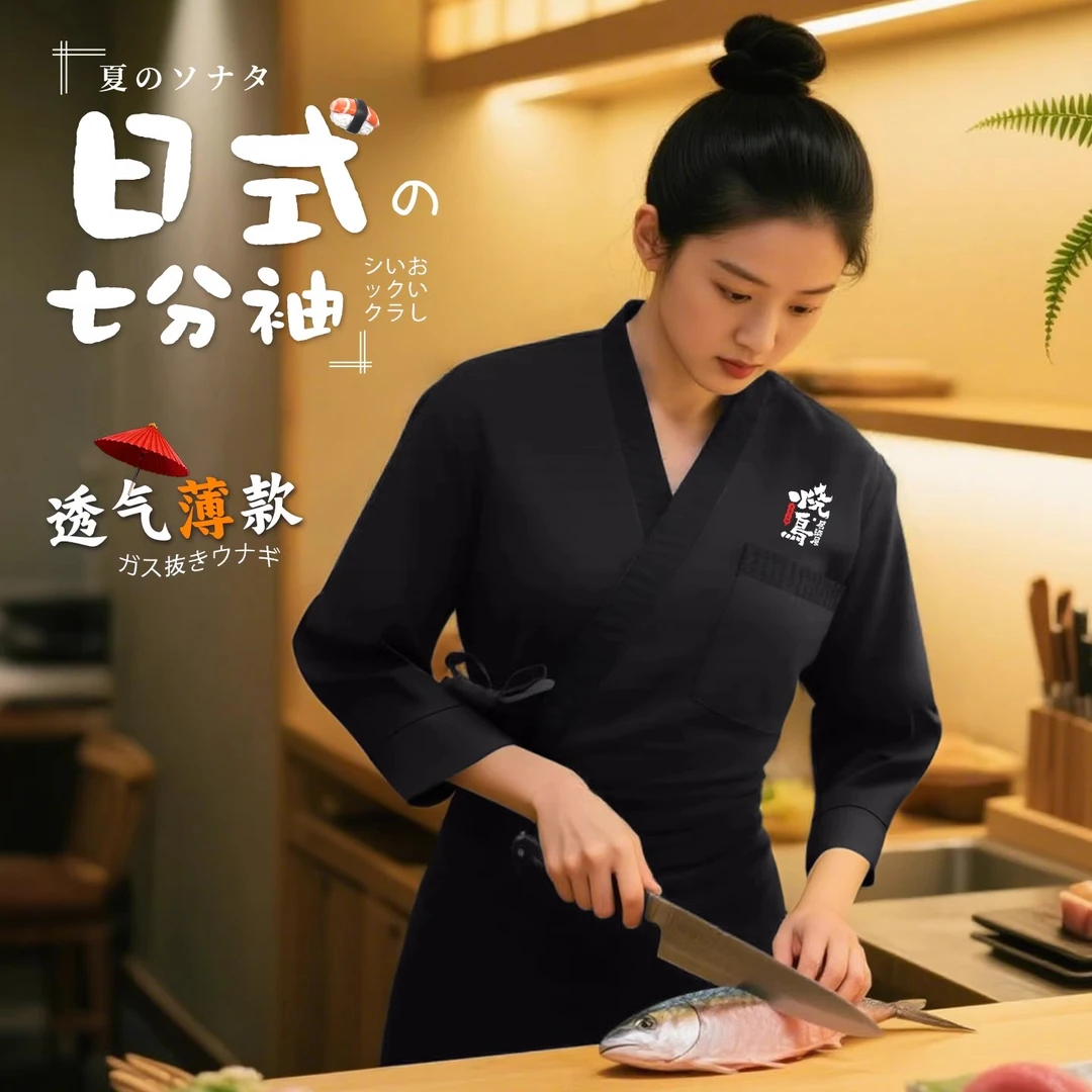 高端酒店日式厨师服定制餐饮店七分袖服装料理厨师工作服加肥加大