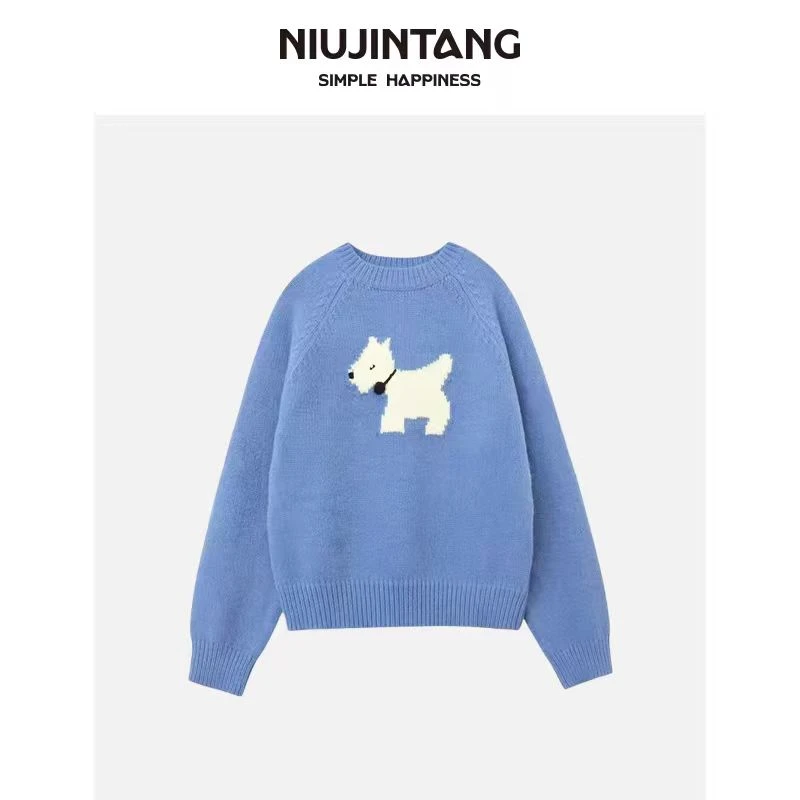【NJT】2025年秋季时尚休闲慵懒风小狗针织保暖长袖毛衣HSD5390