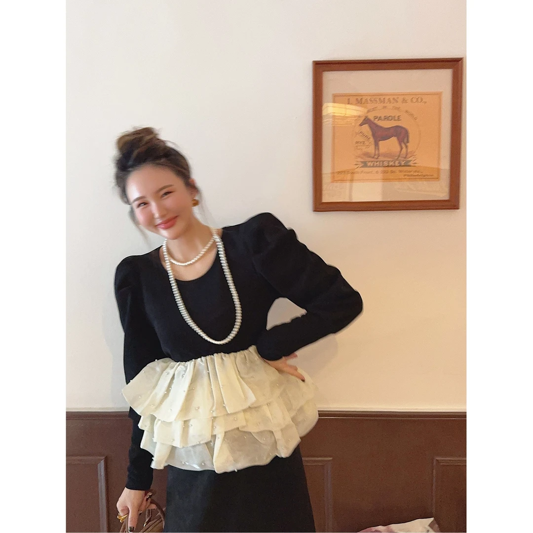 智英欧尼 黑芭蕾3.0【泡泡袖显瘦衬衫纯欲慵懒风女装2025秋冬长袖】