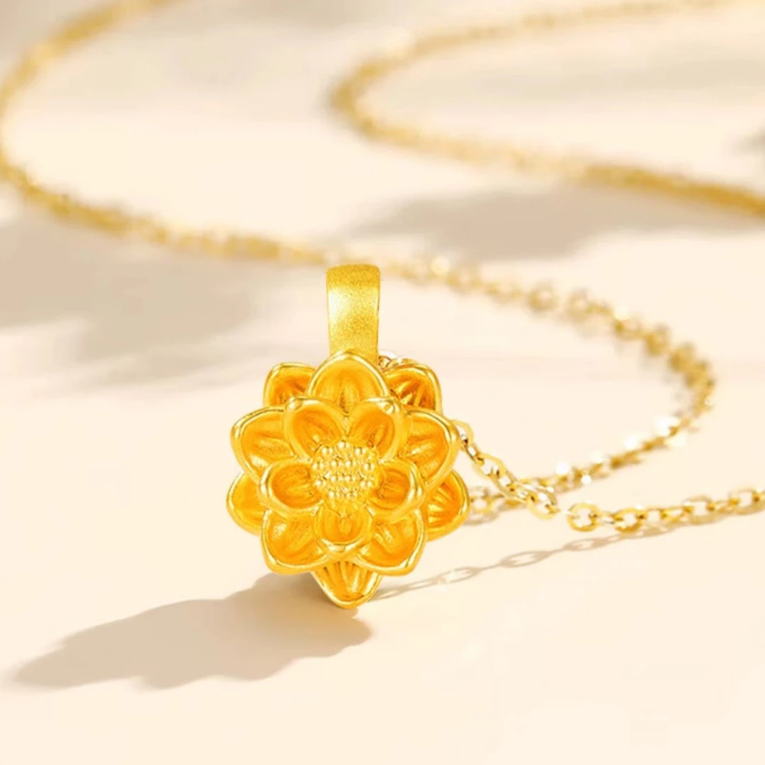 999足金好事莲莲莲花项坠2025爆款纯黄金送妈妈生日礼物气质高雅