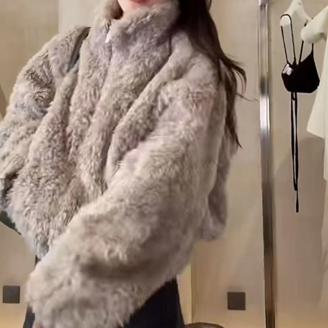 韩国东大门mohhe向日葵欧尼同款女拉链毛毛外套