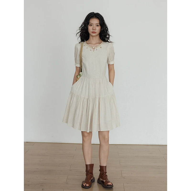 vastand维尚 设计感亚麻连衣裙法式裙子慵懒风老钱风松弛感女装