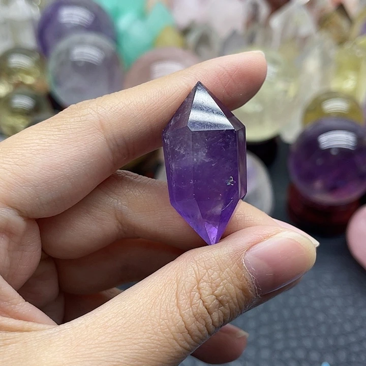 未镶嵌水晶珠宝半成品27紫水晶双尖