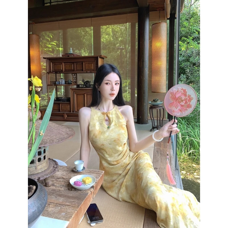 STUDIO【春知棠信】国风新中式剪花挖肩改良旗袍中长连衣裙