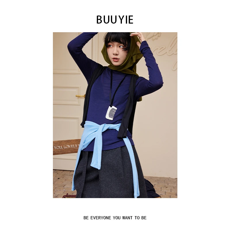 BUUYIE 25SS【云韵】极简风设计款纯色百搭针织衫 250944