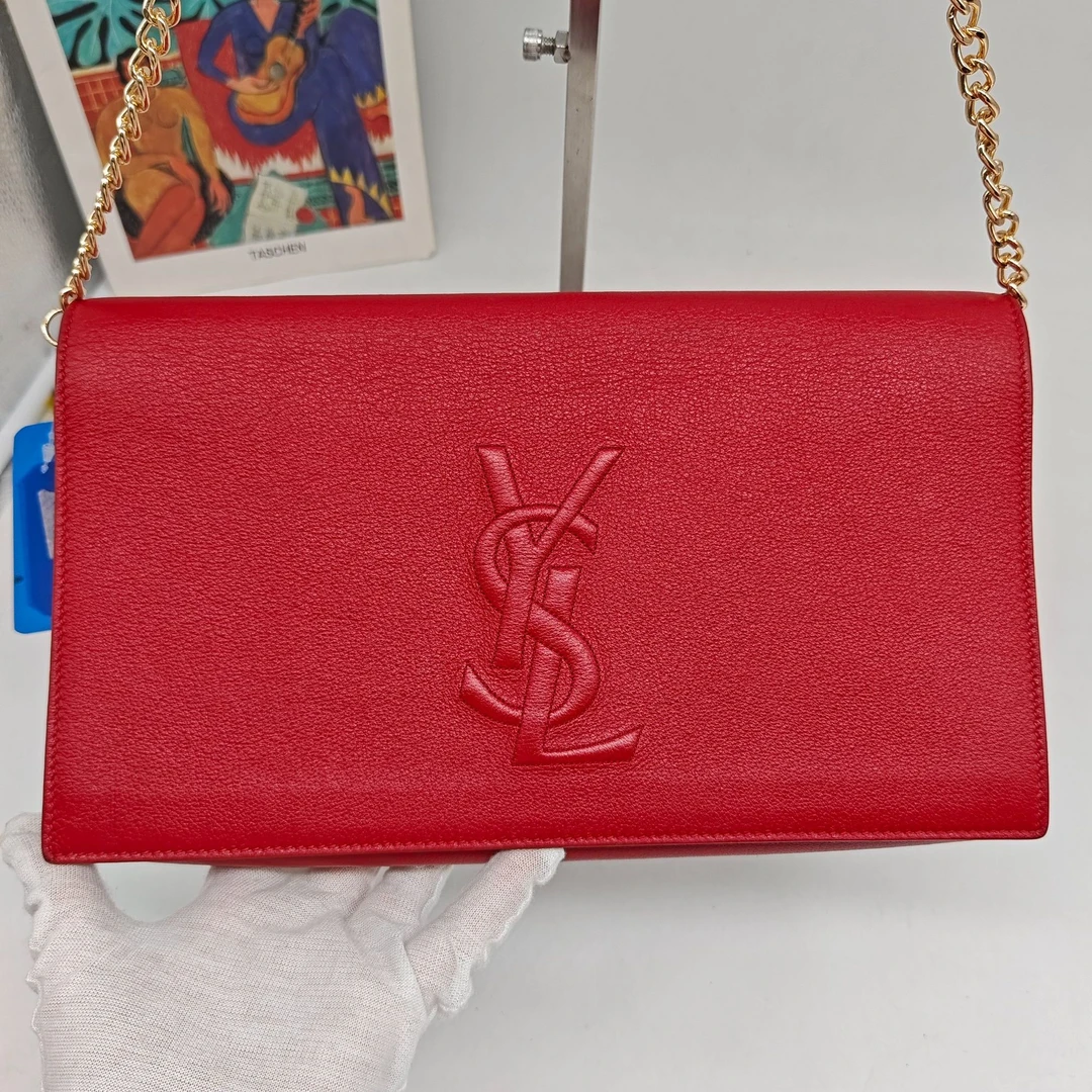 95新 YSL/圣罗兰 红色浮雕链条包/FYEE09604020/4020