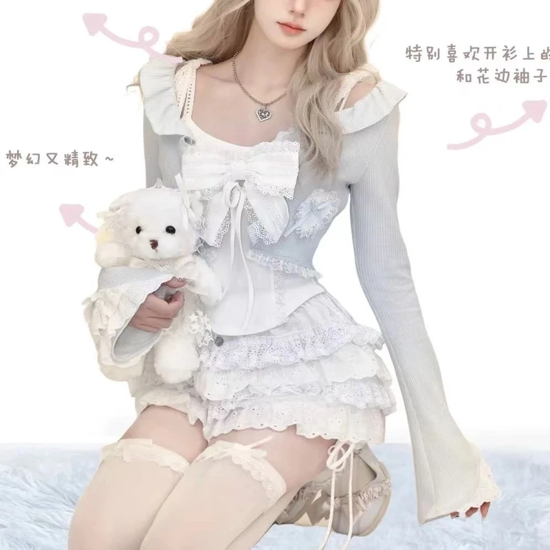 【破价秒发】蛋糕裙开衫纯欲风蝴蝶结吊带背心上衣蕾丝辣妹甜美日系