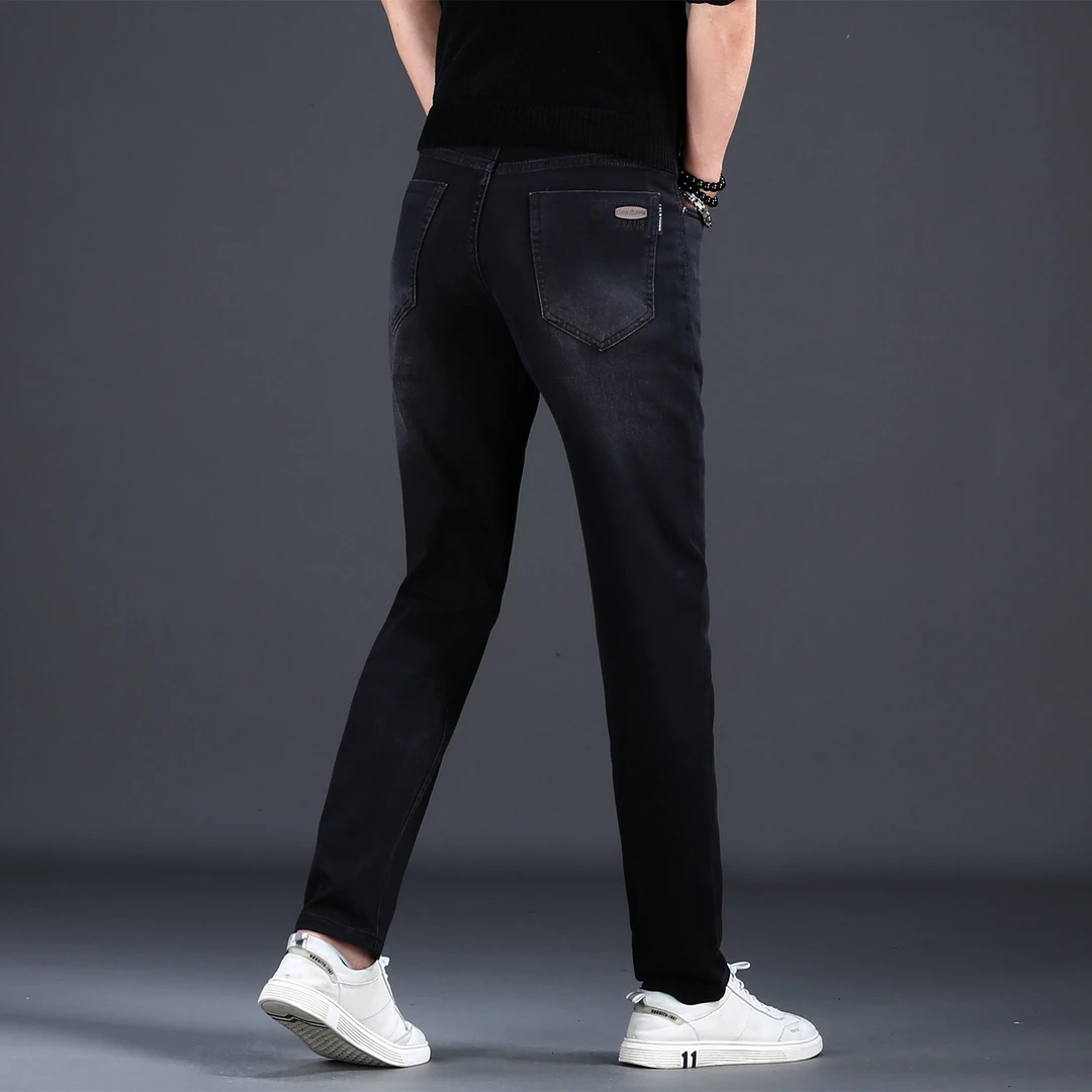 高端男士牛仔裤2025夏季新款韩版潮流黑灰色百搭弹力修身小脚裤男
