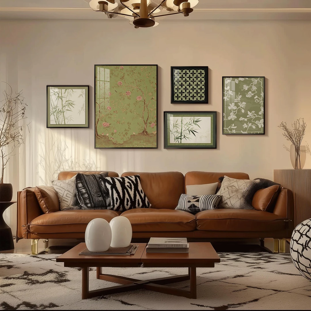 中古风沙发背景墙装饰画高级感客厅挂画墙面竹子挂画组合壁画