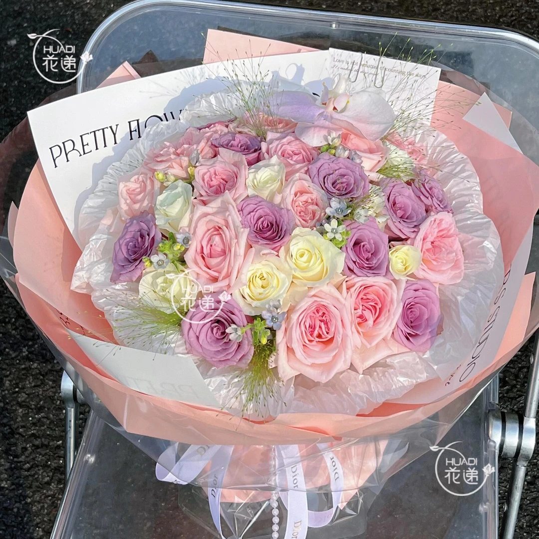 【送闺蜜送女友送的礼物】33枝混色玫瑰混搭花束本地花店鲜花订购同城配送鲜花花递鲜花小时达鲜花团购