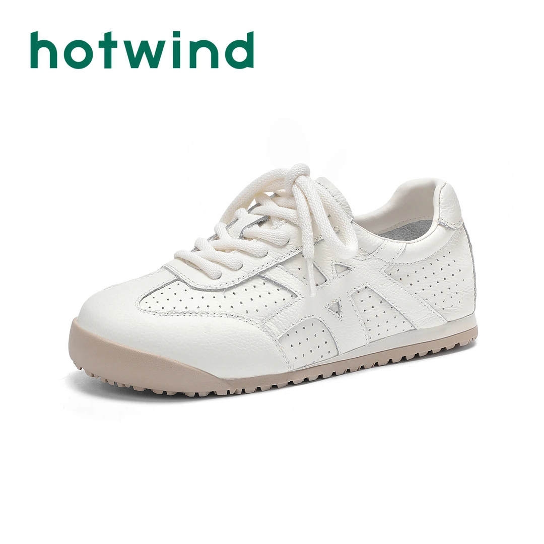 Hotwind/热风拼色软底休闲德训鞋女2025新款轻便百搭平底阿甘鞋