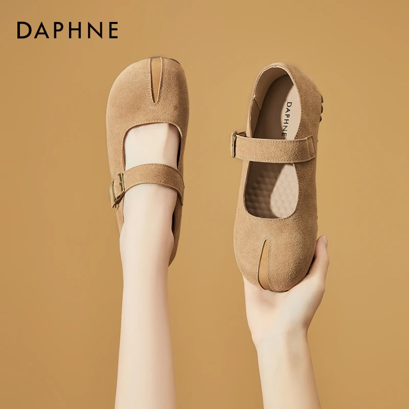 达芙妮复古软底小皮鞋2025秋季新款平底勃肯鞋磨砂单鞋百搭猪蹄鞋