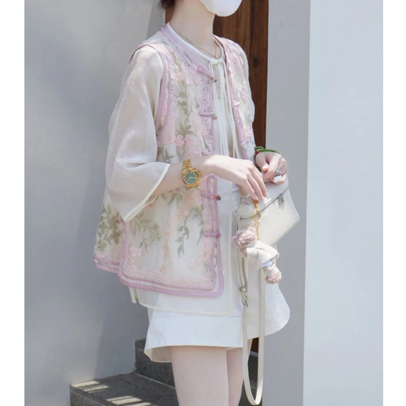 夏装搭配一整套网红减龄高级感小香风新中式国风紫色马甲短裤套装