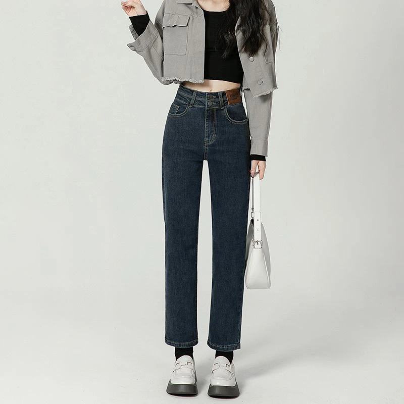 春季新款宽松小直筒矮个子八分裤牛仔裤女高腰显瘦烟管裤