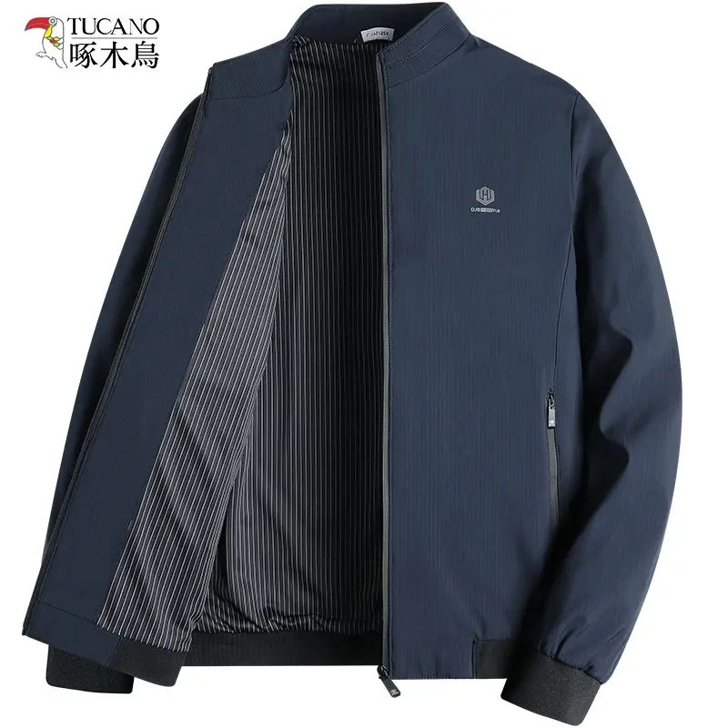 啄木鸟秋季休闲男外套男士中年立领商务行政夹克薄款宽松上衣