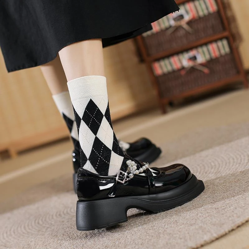 【香港轻奢Sakurano&樱央】珍珠粗跟厚底玛丽珍鞋复古小皮鞋女日系