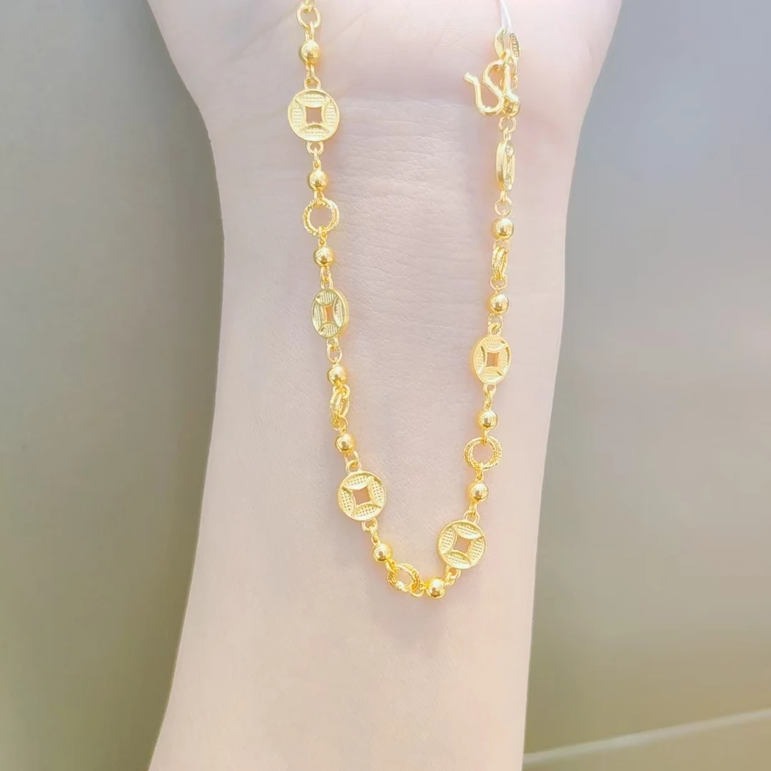 足金999满条钱币手链5G黄金手链时尚精致百搭首饰手链C009