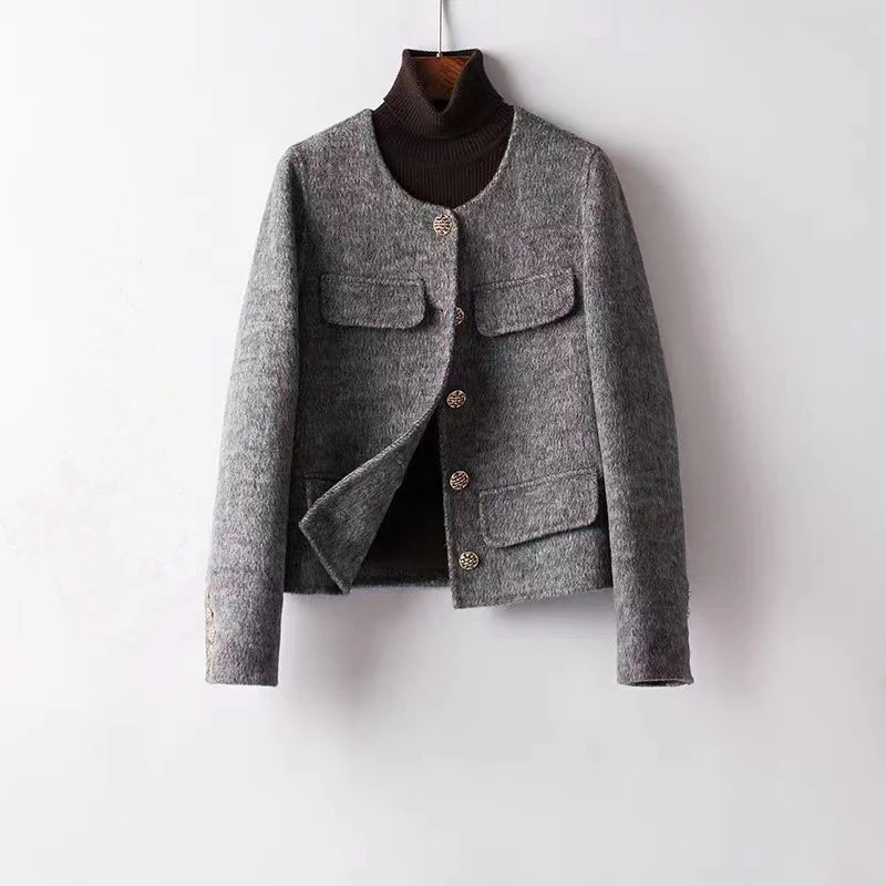 新款法式小香风双面绵羊毛气质名媛短款外套（四盖）