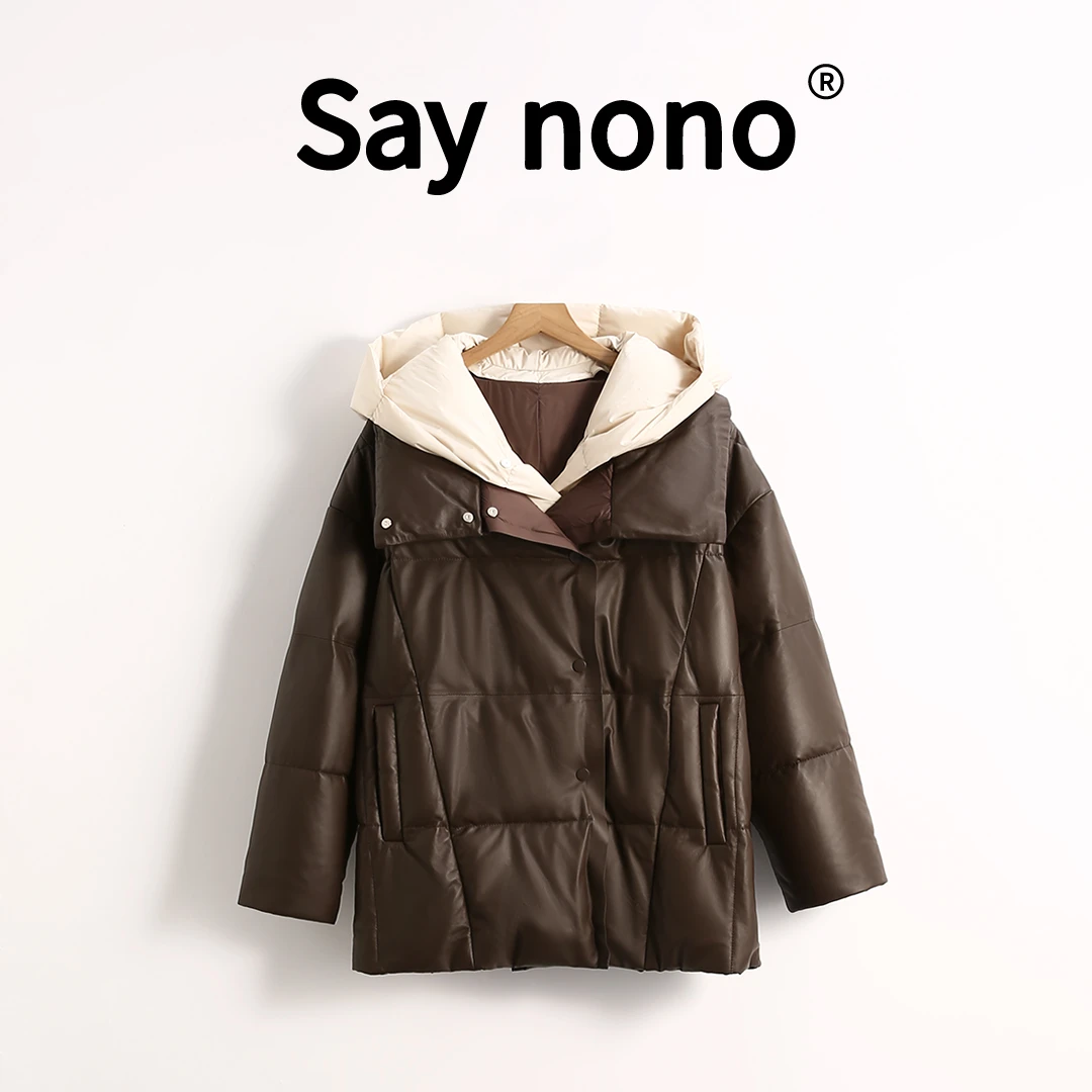 懒猫nono│Saynono 2024新款女中长款廓形美拉德连帽皮羽绒 /B098