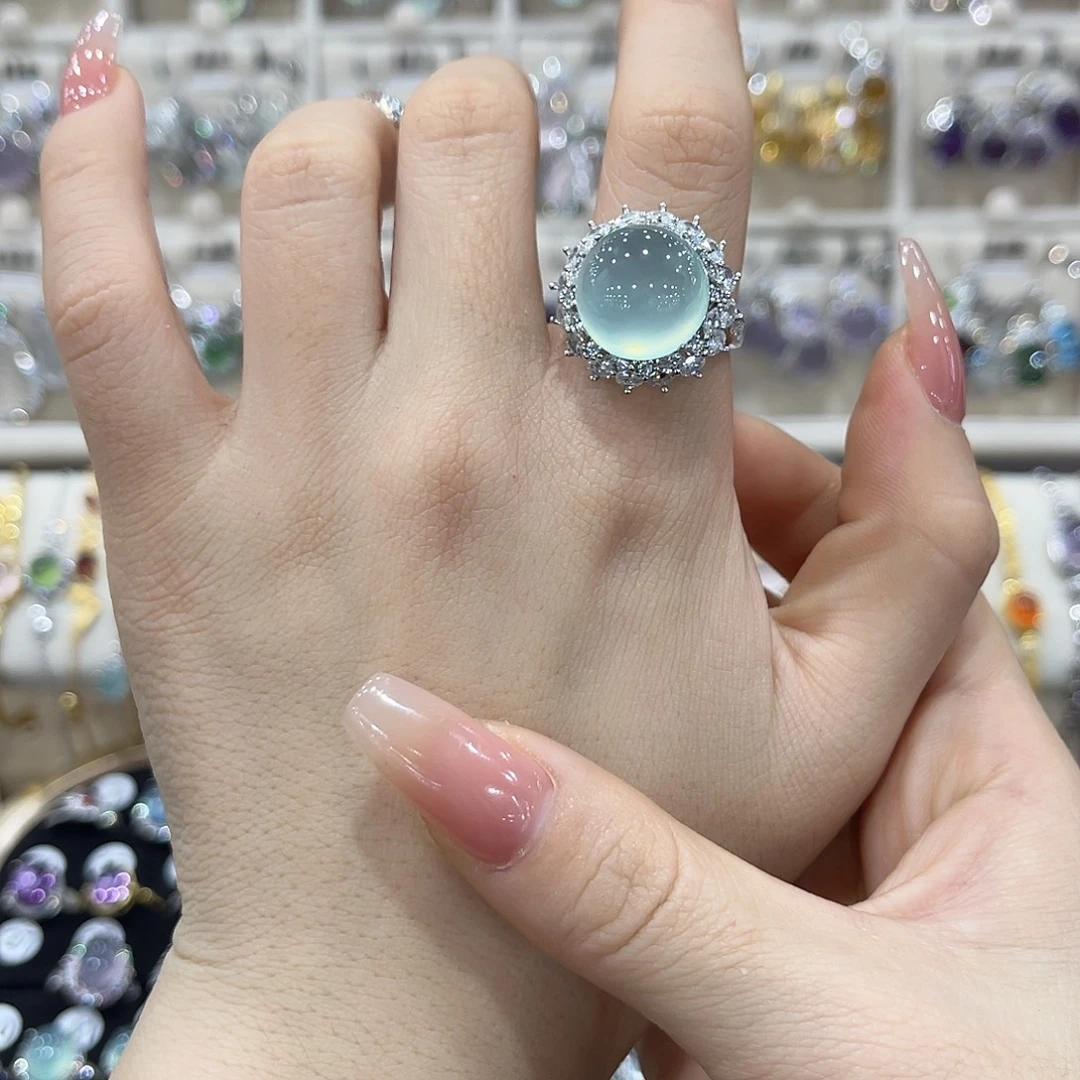 夏***冷蛇纹石玉银S925镶嵌戒指