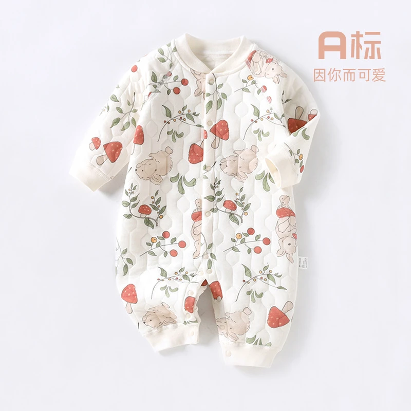 【高品质】巴拉拉婴儿连体衣春秋a类夹棉爬服宝宝薄棉衣新生儿保暖