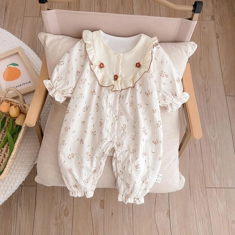 婴儿春装衣服超萌连体哈衣碎花婴幼儿女宝宝公主洋气春秋季哈衣