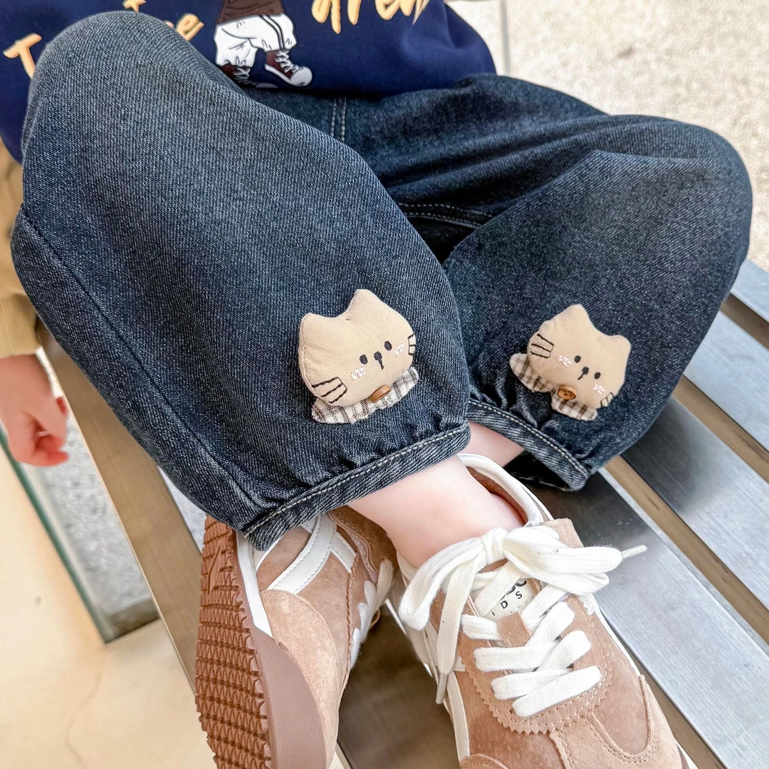 女童裤子秋装新款宽松洋气时髦束脚长裤儿童百搭韩版宝宝牛仔裤潮