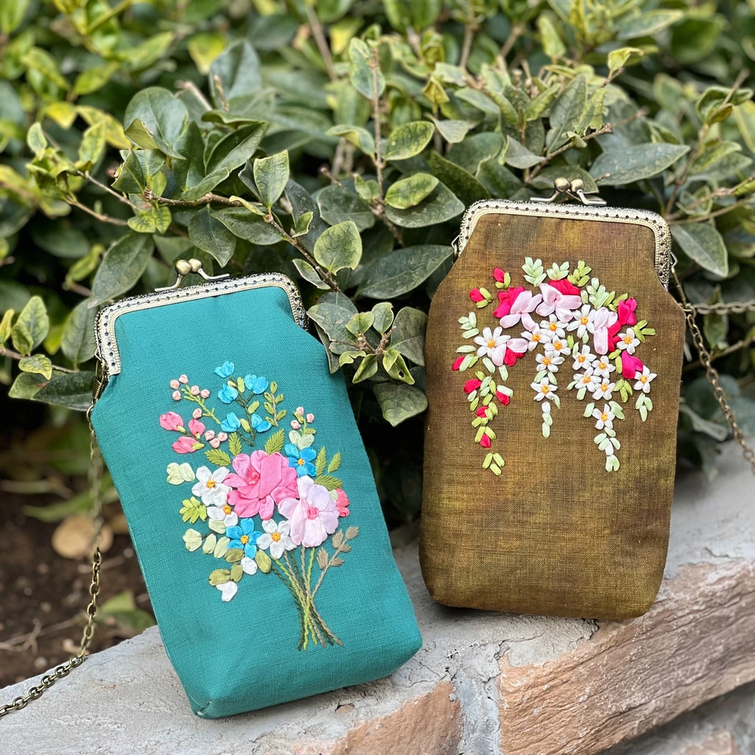 指间非遗鲁绣diy手工刺绣口金包材料包两片式立体绣花