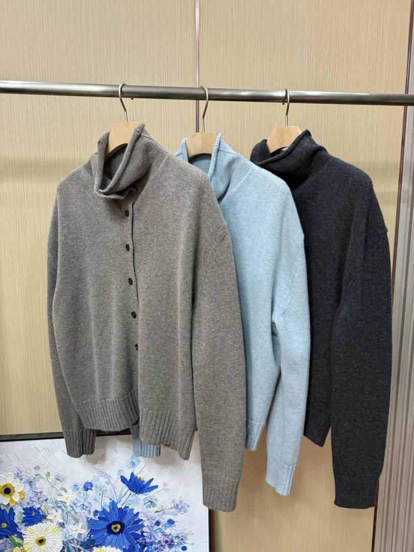 复古粗针扣子羊绒开衫针织宽松型女衫时尚百搭毛衫毛衣秋冬