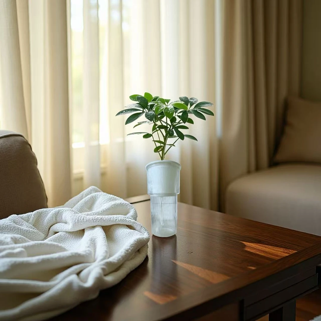 北欧简约创意仿玻璃大容量条纹自动吸水盆懒人必备新款塑料精致