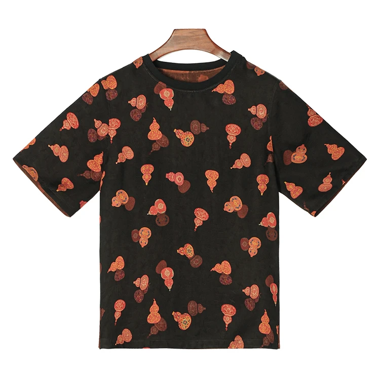 99177 男士单面短袖体恤 桑蚕丝透孔罗红云纱新中式复古休闲上衣