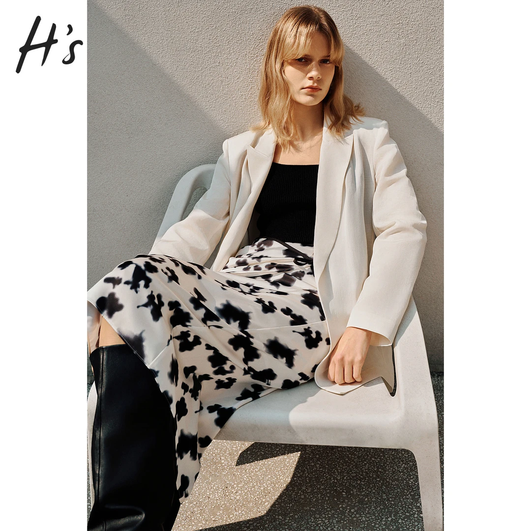 【赵老板专属0070】H'S翻领醋酸亚麻西装夏装无扣式短外套