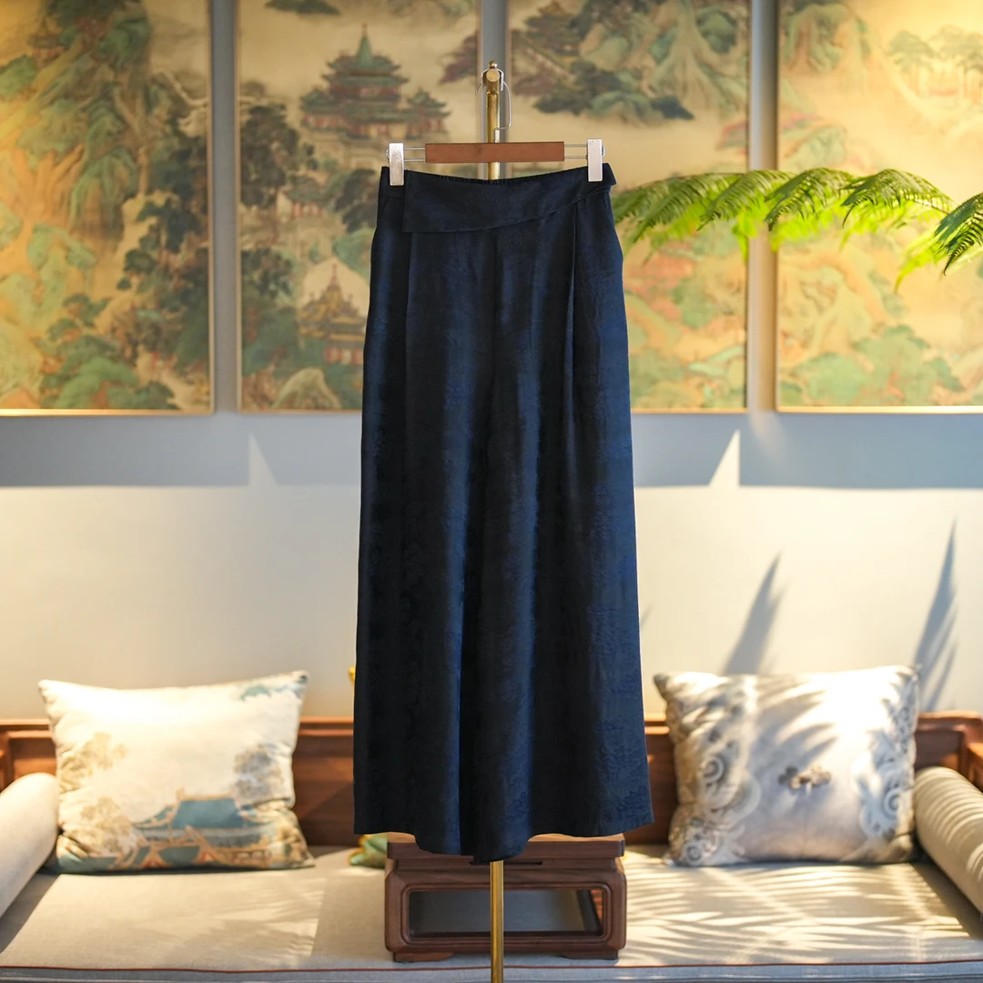 蓝大【镜花】新中式国风桑蚕丝休闲裤7399