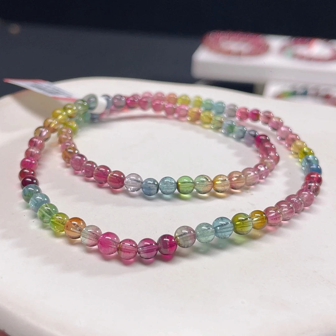 手链碧玺未镶嵌精品双圈西瓜碧玺手链