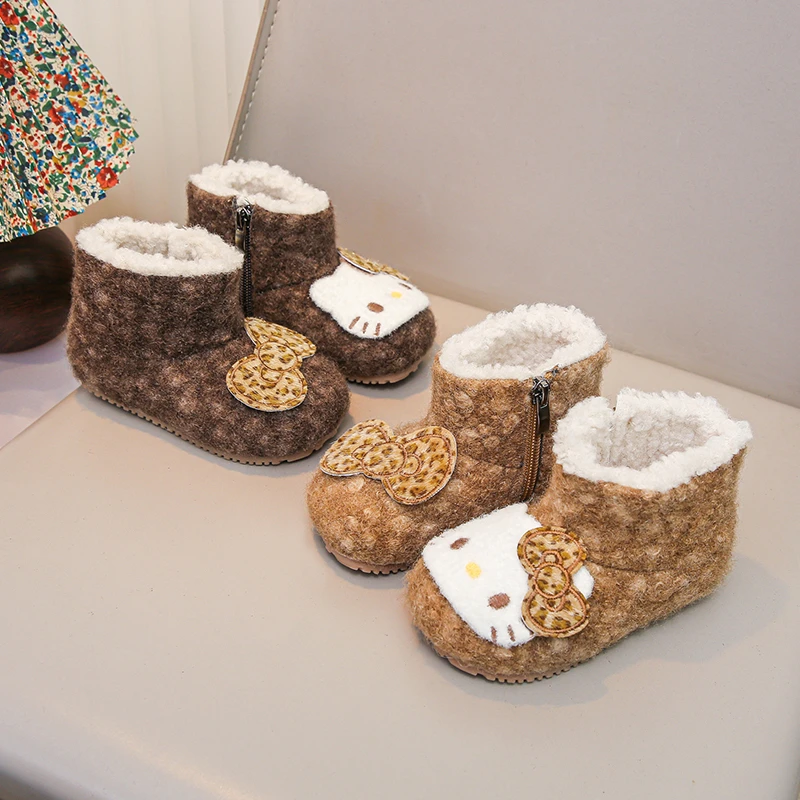 甜妹靴韩版可爱女童厚绒毛毛靴女宝宝卡通猫咪公主风百搭保暖棉靴