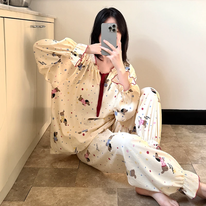 公主风睡衣女春秋网红爆款长袖长裤套装学生高颜值时尚外穿家居服