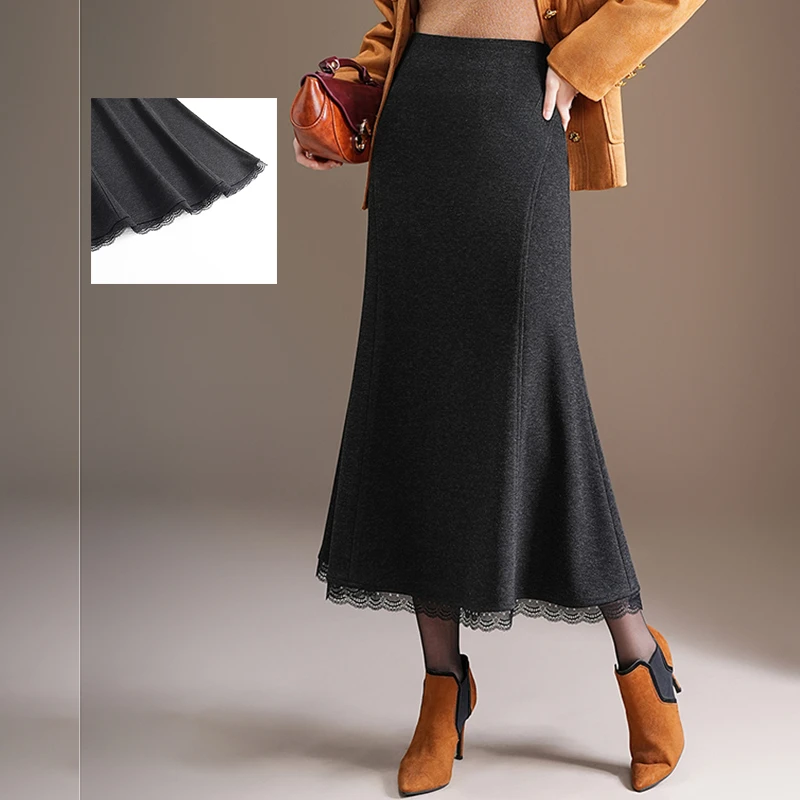 爆款时装蕾丝花边拼接鱼尾裙2025秋冬气质款优雅风高腰显瘦半身裙