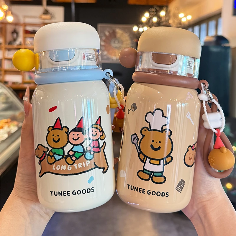 可爱保温杯女新款2025高颜值大容量便携水杯学生上学专用一杯三饮