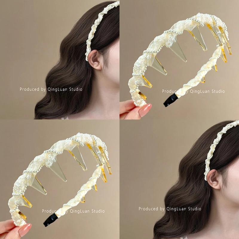 南韩姐姐~小珍珠蕾丝发箍赫本千金风带齿头箍法式高级感新款发饰