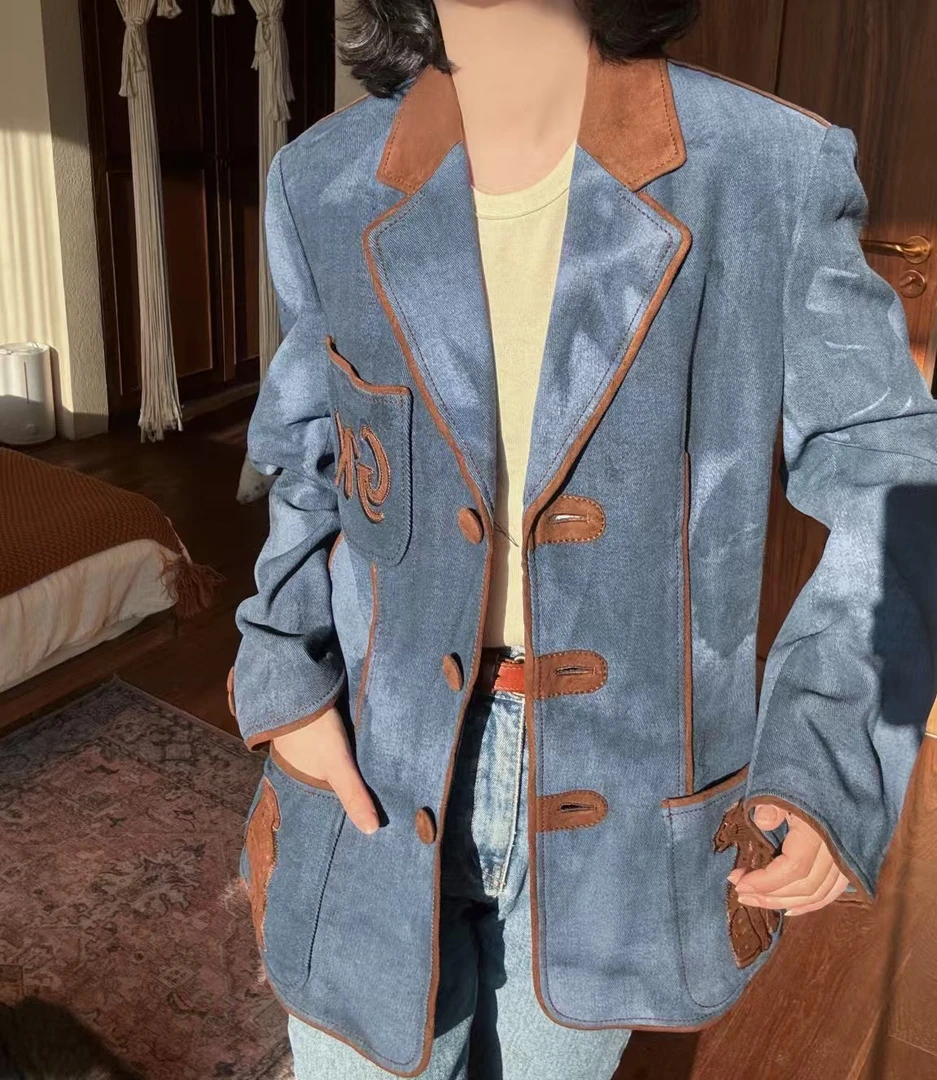 95新  伊太利屋/蓝拼棕晕染外套