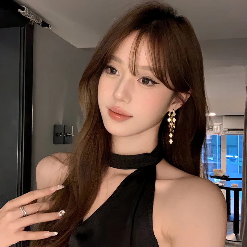 合金无非金属耳饰 小众吸睛法则爆闪菱形流苏耳环轻奢高级感耳饰