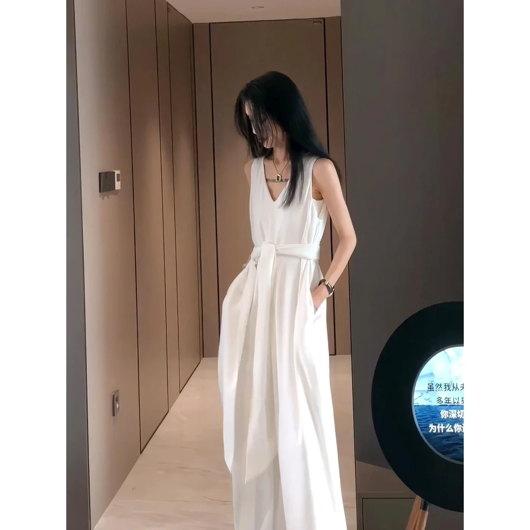 VOCKOO官方法式无袖垂感v领背心连衣裙女夏季时尚气质宽松显瘦海